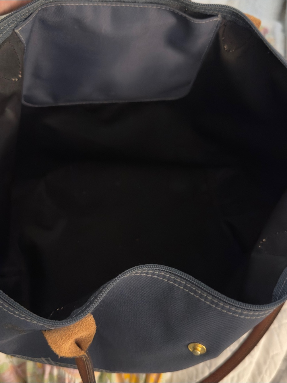 Longchamp 2010’s Limited Edition Blue Tote with Brown Leather Trim. - Picture 6 of 10